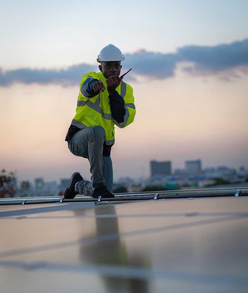 man on solar panel